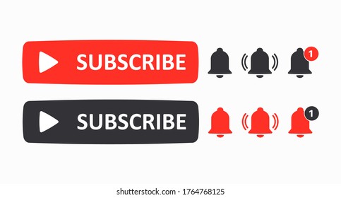 Subscribe buttons. Set of bells for notification and channel subscription isolated on white background. Vector illustration