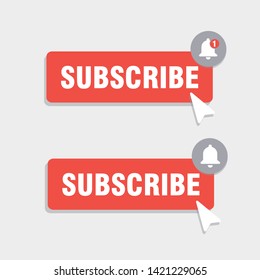 SUBSCRIBE channel, button color and hand cursor with shadow. Web element - Vector - Vector