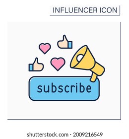 Subscribe color icon. Promoting content for audience. Subscribers preferences. Blogging concept. Isolated vector illustration