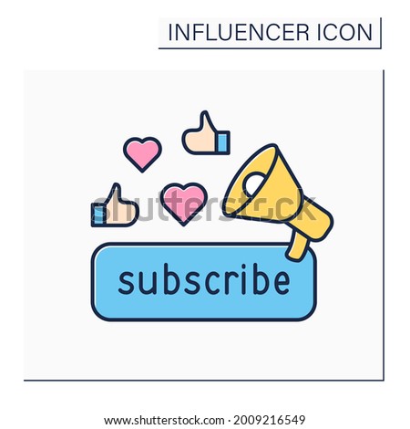 Subscribe color icon. Promoting content for audience. Subscribers preferences. Blogging concept. Isolated vector illustration