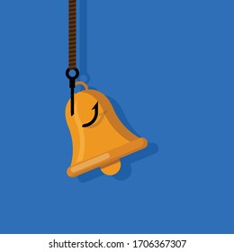 suscribir concepto -campana en gancho de pesca.Ilustración conceptual vectorial en diseño plano.Aislada en segundo plano.