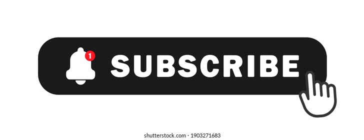 Subscribe with cursor. Bell button and hand cursor. Subscribeicon. Red button subscribe to channel, blog. Social media background. Marketing. Vector illustration. EPS 10