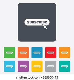 Subscribe with cursor pointer sign icon. Membership symbol. Website navigation. Rounded squares 11 buttons. Vector