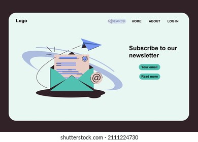 Subscribe email newsletter vector banner. Email marketing, internet advertising concepts. business correspondence,letters, instant messengers, online communication. Subscribe newsletter concept