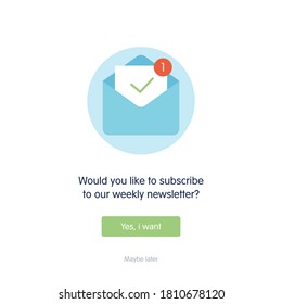 subscribe an e-mail pop up, flat vector design, ui, ux, web elements