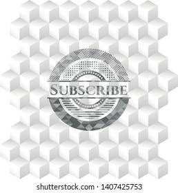 Subscribe grey emblem. Retro with geometric cube white background