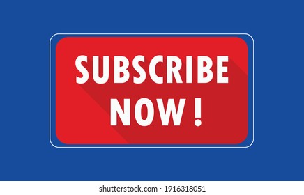 Suscríbase ahora. Diseño del botón Vector Rojo en fondo azul. Suscribir ahora diseño de etiquetas de sombra larga. Plantilla de medios sociales. Diseño de iconos y botones. Diseño de etiquetas, signos y símbolos. Ilustración del vector