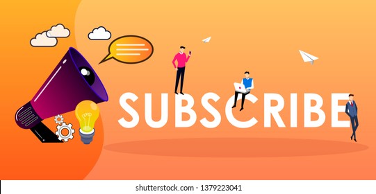 Subscribe icon buttopn vector illustration concept, people subscribe with smartphone, can use for, landing page, template, ui, web, mobile app, poster, banner, flyer