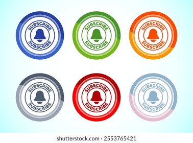 Subscribe icon design illustration, subscribe channel button, six color variation button design set