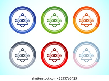 Subscribe icon design illustration, subscribe channel button, six color variation button design set