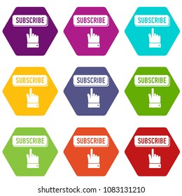 Subscribe icons 9 set coloful isolated on white for web