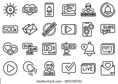 Subscribe icons set. Outline set of subscribe vector icons for web design isolated on white background