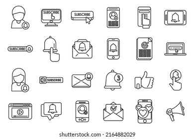 Subscribe icons set outline vector. Button arrow. Social media