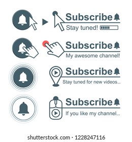 Subscribe label elements. Set of vector elements and cursor pointer icons. Use it to show new subscription place in design.