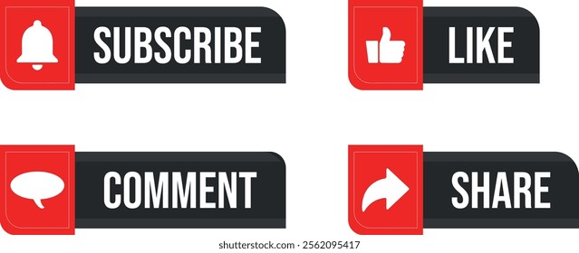 Subscribe like comment share social media icon set template design