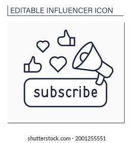 Subscribe line icon. Promoting content for audience. Subscribers preferences. Blogging concept. Isolated vector illustration. Editable stroke