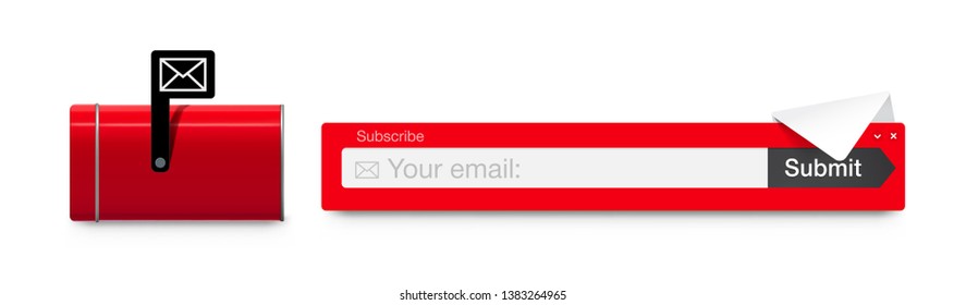 Subscribe menu. Red mail box with envelope. Vector illustration isolated on white background. Ready for your design. EPS10.	
