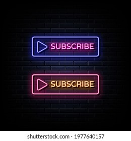 Subscribe neon signs vector. Design template neon sign