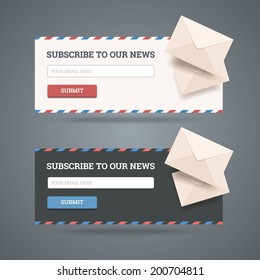 Subscribe to newsletter form for web and mobile applications in two flat styles with envelopes. Vector illustration. svg