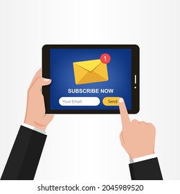 subscribe newsletter on tablet screen vector illustration