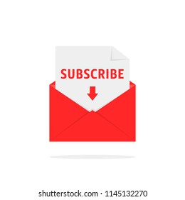 subscribe newsletter with red letter. flat simple trend modern registrer logotype graphic signup design isolated on white. concept of create profile in social or mass media like easy website service