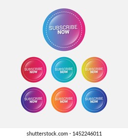 subscribe now    glossy labels tags  circle sticker and gradient color trendy color  modern design set 