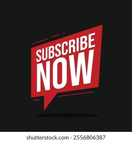 Subscribe now logo on a speech bubble icon. Subscribe button, sticker, label, badge. Subscription vector typography for web banner, poster, template design. Black background.