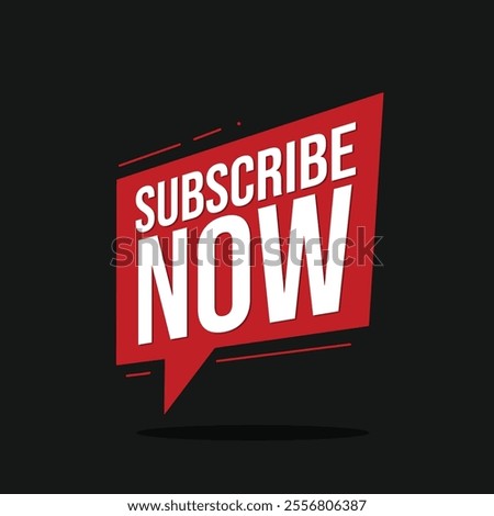 Subscribe now logo on a speech bubble icon. Subscribe button, sticker, label, badge. Subscription vector typography for web banner, poster, template design. Black background.