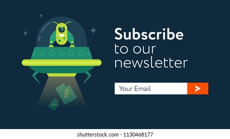 Subscribe Now For Our Newsletter (Flat Style Vector Illustration UI UX Design) with Text Box and Subscribe Button Template. Alienhe open space flat design vector illudtration 