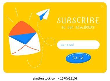 Subscribe Now For Our Newsletter (Flat Style Vector Illustration UI UX Design) with Text Box and Subscribe Button Template