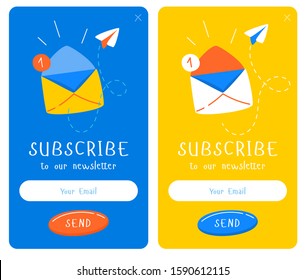 Subscribe Now For Our Newsletter (Flat Style Vector Illustration UI UX Design) with Text Box and Subscribe Button Template