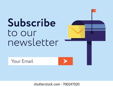 Subscribe Now For Our Newsletter (Flat Style Vector Illustration UI UX Design) with Text Box and Subscribe Button Template