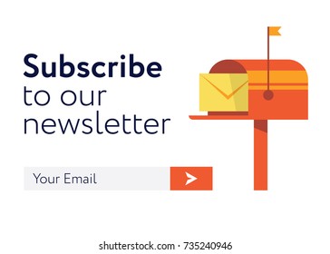 Subscribe Now For Our Newsletter (Flat Style Vector Illustration UI UX Design) with Text Box and Subscribe Button Template