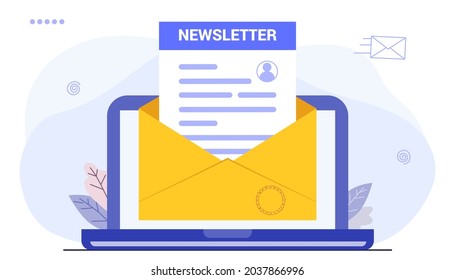 Subscribe now to our newsletter vector illustration with tiny people working with envelope and newsletter Buttons template Subscribe, submit Send by mail Follow me Business model newsletters content