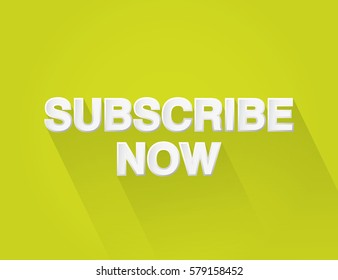 Subscribe now typography paper art and craft style on green background