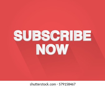 Subscribe now typography paper art and craft style on red background