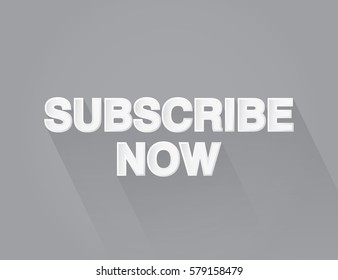 Subscribe now typography paper art and craft style on gray background