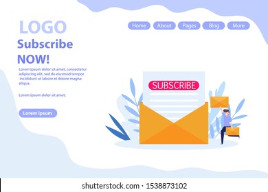 Subscribe now web page.Flat vector illustration isolated on white background. Can use for web banner, infographics, web page.