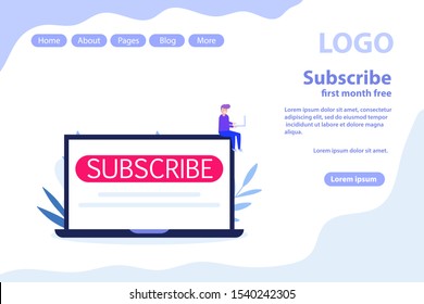 Subscribe now web page.Flat vector illustration isolated on white background. Can use for web banner, infographics, web page.