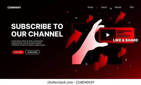 Subscribe To Our Channel Banner. Red Website Landing Page Template. Vector Illustration