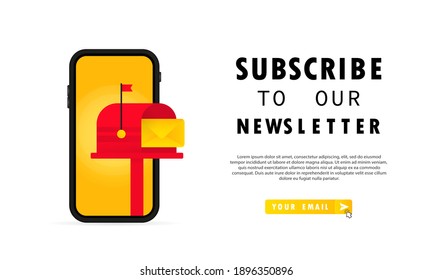 Subscribe to our newsletter banner. UI UX Design form template with text box and subscription button template. Vector on isolated white background. EPS 10