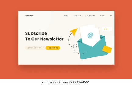 Subscribe To Our Newsletter Based Landing Page With Open Envelope.