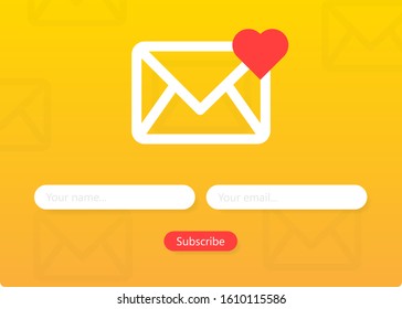 Subscribe to our newsletter form. Sign up form with envelope, email sign. Vector illustration.