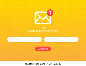 Subscribe To Our Newsletter Form. Sign Up Form With Envelope, Email Sign. Vector Illustration.