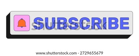 Subscribe rectangular UI web button. Follow channel. New content instant alert. Stay updated. Viewer action. Colorful clickable element. Call to action for social media, streaming. Rubik font used