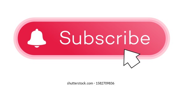 Subscribe red button with arrow cursor and notification bell modern style for channel, blog, vlog, social media, motion, video, marketing isolated on white background. Vector 10 eps