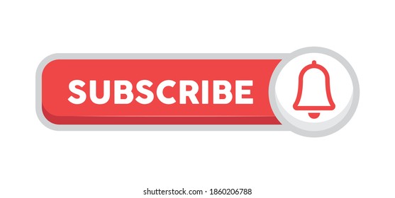 Subscribe red button with bell icon. Subscription to channel in social media. Flat style vector design.
