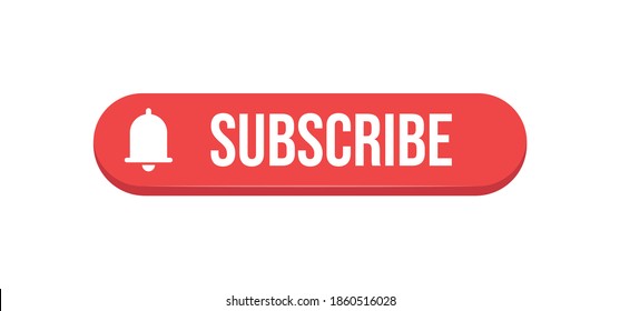 Subscribe red button with bell icon. Subscription to channel in social media. Flat style vector design.