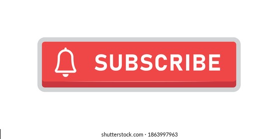 Subscribe red button with bell icon. Subscription to channel in social media. Flat style vector design.