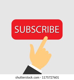 Subscribe red button with business hand